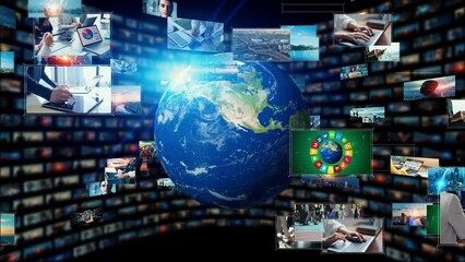 Aufkleber - Visual contents concept. Broadcasting. Streaming video. communication network.