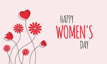 Happy Women's Day Social Media Post Template Or Greetings Card, Vector Illustration With Heart And Different Flowers