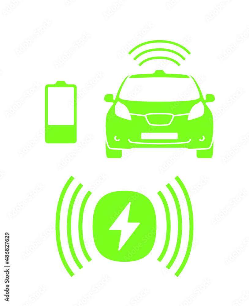 Wireless battery charging vehicle power station icon. Electric car ...