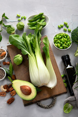 Wall Mural - Vegetable assortment on light background.