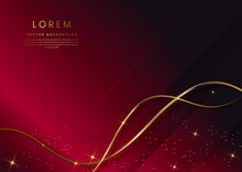 Abstract Luxury Red Elegant Geometric Diagonal Overlay Layer Background With Golden Curved Lines Glitter Line Light Sparking.