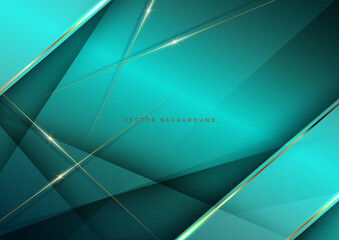 abstract luxury green elegant geometric diagonal overlay layer background with golden lines. you can