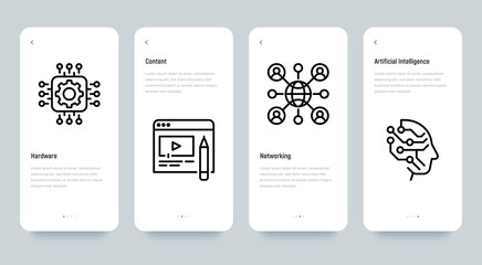 Wall Mural - Metaverse thin line icons set: hardware, ai, content, networking. Pixel perfect, editable stroke. Vector illustration.