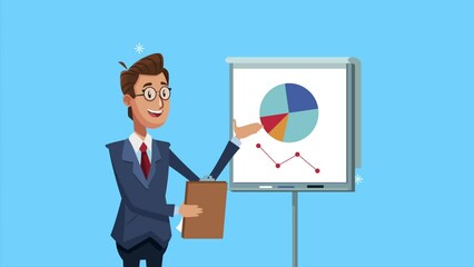 Wall Mural - elegant businessman with clipboard and statistics