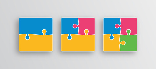 Puzzle pieces. Jigsaw grid. Outline layout of thinking mosaic game. Modern background. Laser cut template with separate details. Business concept. Vector illustration. Infographic template.