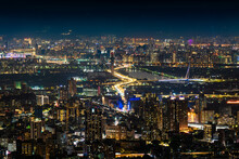 Beautiful Taipei City Night View From Season Gallery Of Yangmingshan National Park In Beitou, Taipei City.
