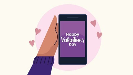 Wall Mural - happy valentines day lettering in smartphone