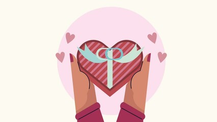 Canvas Print - valentines day animation with hands lifting heart gift