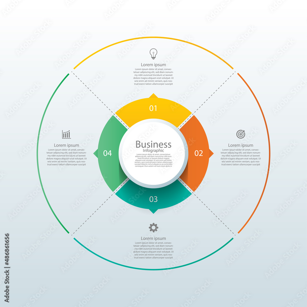 Business infographic template circle colorful elements with 4 step ...