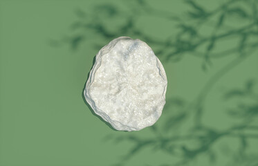 Aufkleber - Natural stone plate with foliage shadow background for product display. Flat lay. Top view. 3d rendering.