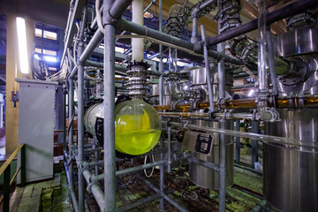 Pavlodar, Kazakhstan - May 29 2012: Caustic chemical plant. Chemical reactor for sodium hypochlorite production.