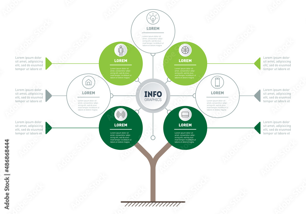 Display Technology Point Tree Tree or Infographic of technological or education process with 7 or 4 ...