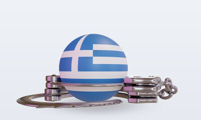 3d handcuff Greece flag rendering front view