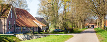 Dutch Countryside Landsccape With Road And Farm Houses Near Diepenheim Hof Van Twente In Gelderland