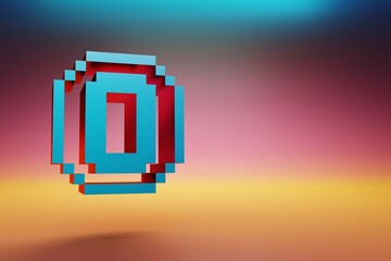 Poster - Pixel number  0. Beautiful Blue Zero icons symbol on multicolor bright background. 3d rendering illustration. Background pattern for design.