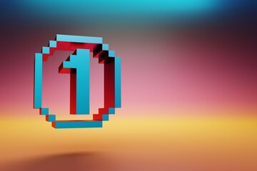 Aufkleber - Pixel number  1. Beautiful Blue One icons symbol on multicolor bright background. 3d rendering illustration. Background pattern for design.