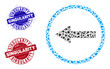 Round SINGULARITY unclean stamp imitations with text inside round forms, and fraction mosaic left rounded arrow icon. Blue and red seals includes SINGULARITY text.