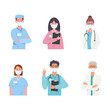 Set of doctor cartoon characters, hospital medical team concept in various poses