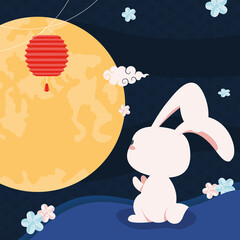 Poster - bunny and chinese moon