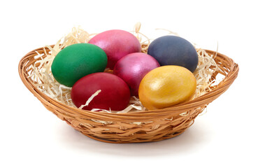 Canvas Print - Easter eggs in a basket.