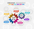© auchara - Gears cogwheels 6 steps for Infographic template, Engineering tech progress business presentation start-up vector concept.