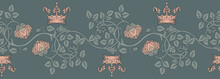 Floral Vintage Seamless Border Pattern For Retro Wallpapers. Enchanted Vintage Flowers. Arts And Crafts Movement Inspired. Design For Wrapping Paper, Wallpaper, Fabrics And Fashion Clothes.