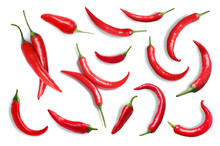 Set With Red Hot Chili Peppers On White Background