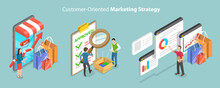 3D Isometric Flat Vector Conceptual Illustration Of Customer-Oriented Marketing Strategy, CRM: Customer Relationship Management