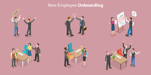 3D Isometric Flat Vector Conceptual Illustration Of Employee Onboarding, Getting Experience In New Work Team