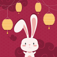 Poster - bunny and golden lamps