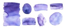 Set Of Abstract Watercolor Backgrounds. Blue, Violet Watercolor Fluid Painting Vector Design.