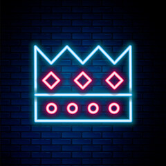 Wall Mural - Glowing neon line King crown icon isolated on brick wall background. Colorful outline concept. Vector