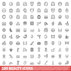Poster - 100 beauty icons set. Outline illustration of 100 beauty icons vector set isolated on white background