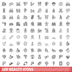 Canvas Print - 100 beauty icons set. Outline illustration of 100 beauty icons vector set isolated on white background