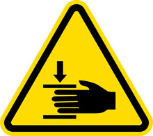 Hand Crush From Above Warning Sign. Electrical Safety Signs And Symbols.