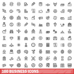 Wall Mural - 100 business icons set. Outline illustration of 100 business icons vector set isolated on white background