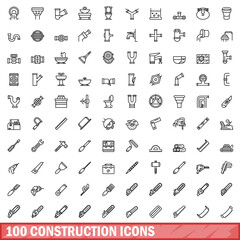 Sticker - 100 construction icons set. Outline illustration of 100 construction icons vector set isolated on white background