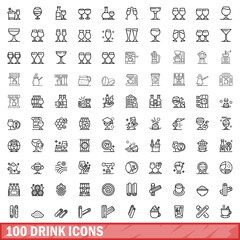 Poster - 100 drink icons set. Outline illustration of 100 drink icons vector set isolated on white background