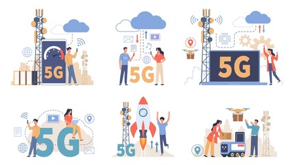 people using 5g. users of network options, urban wireless technologies, high speed environment, tran