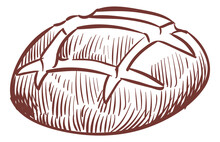 Round Bread Sketch. Boule Engraving. Bakery Symbol