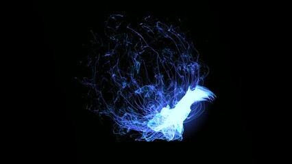 Canvas Print - black background. motion.the blue rays seem to fluctuate like magic and form the shape of a ball in 