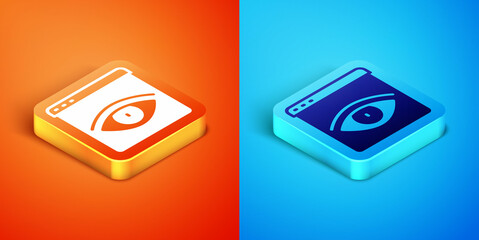 Poster - Isometric Browser incognito window icon isolated on orange and blue background. Vector