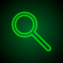 Magnifier, Zoom Simple Icon Vector. Flat Desing. Green Neon On Black Background With Green Light.ai