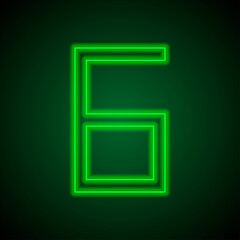 Wall Mural - Number six, numeral simple icon vector. Flat desing. Green neon on black background with green light.ai