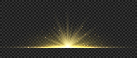 Wall Mural - golden glowing light. gold glow flash with sparcle. vector sunrise effect. realistic shiny beam set