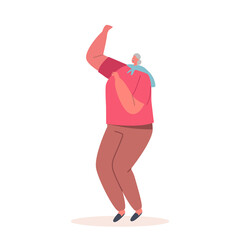 Wall Mural - Single Senior Female Character Wear Red Shirt Dance, Moving Body Isolated on White Background. Mature Positive Woman