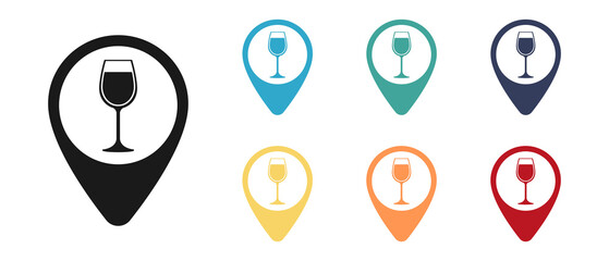 Flat pointers for drinks, label on the map. Set of multicolored icons. Illustration