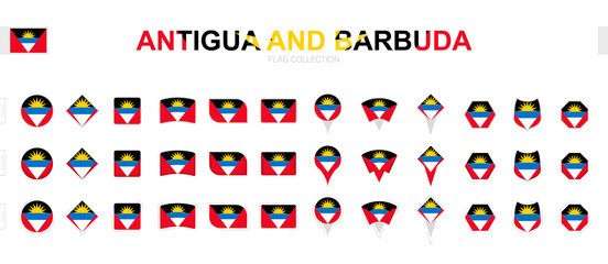 Wall Mural - Large collection of Antigua and Barbuda flags of various shapes and effects.