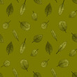 Seamless green pattern with textured leaves