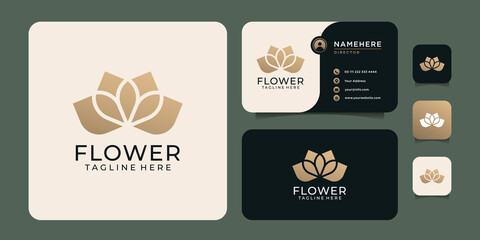 Wall Mural - Golden minimal flower logo for spa and hotel